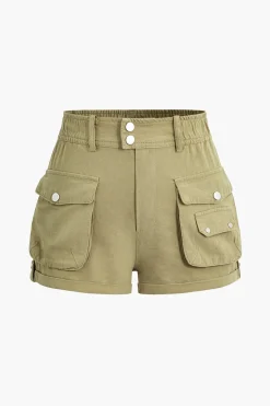 MICAS Shorts-Flap Pocket High Waist Shorts TAN