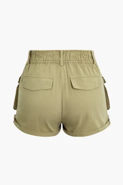 MICAS Shorts-Flap Pocket High Waist Shorts TAN