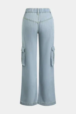 MICAS Jeans-Flap Pocket Straight Leg Jeans LIGHT WASH BLUE