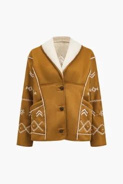 MICAS Outerwear|Outerwear-Fleece Embroidery Jacket CHOCOLATE