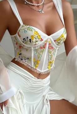 MICAS Corset & Bustier Tops|Tank Tops & Cami-Floral Embroidered Corset Cami Top