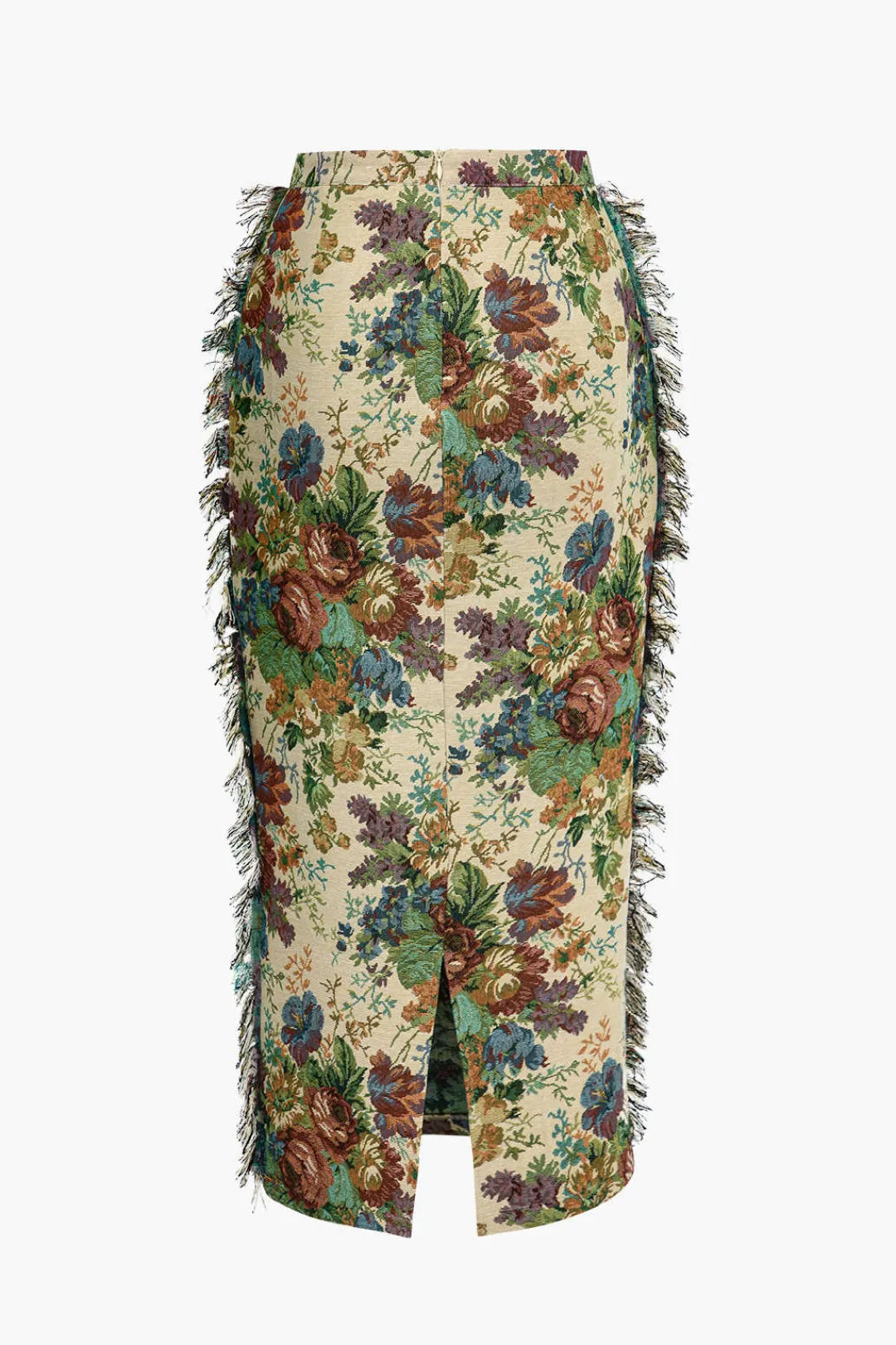MICAS Skirts-Floral Fringe Zipper Skirt MULTICOLOR