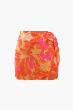 MICAS Skirts-Floral Knot Side Wrap Mini Skirt ORANGE