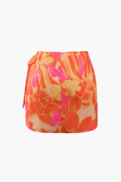 MICAS Skirts-Floral Knot Side Wrap Mini Skirt ORANGE