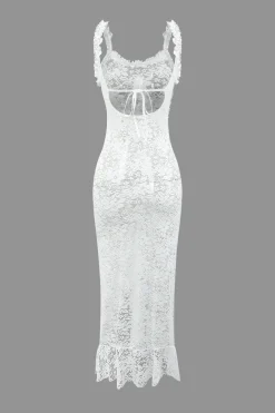 MICAS Maxi Dresses-Floral Lace Tie Back Slit Maxi Dress