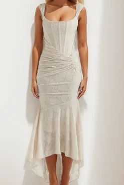 MICAS Midi Dresses-Floral Pattern Asymmetrical Hem Ruched Mermaid Sleeveless Midi Dress