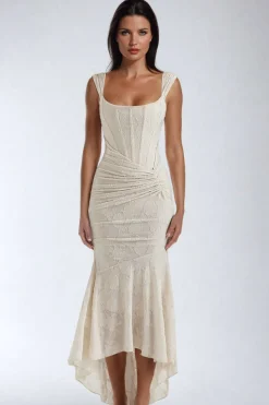 MICAS Midi Dresses-Floral Pattern Asymmetrical Hem Ruched Mermaid Sleeveless Midi Dress