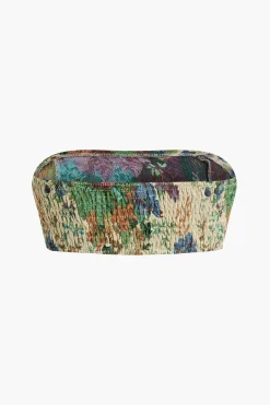 MICAS Short Sets|Vacation Sets-Floral Pattern Fringe Tube Top And Pocket Shorts Set KHAKI