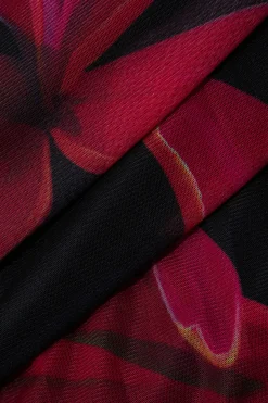 MICAS Maxi Dresses-Floral Print Backless Tie Mesh Strapless Maxi Dress BLACK