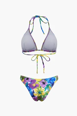 MICAS Swimwear-Floral Print Bikini Set With Matching Skirt Cover Up And Headscarf PURPLE