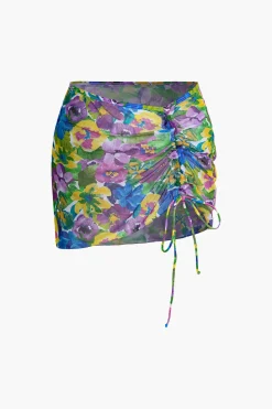 MICAS Swimwear-Floral Print Bikini Set With Matching Skirt Cover Up And Headscarf PURPLE