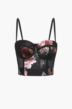 MICAS Corset & Bustier Tops|Tank Tops & Cami-Floral Print Bustier Top BLACK