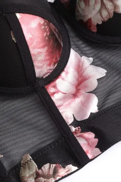 MICAS Corset & Bustier Tops|Tank Tops & Cami-Floral Print Bustier Top BLACK