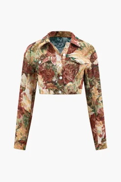 MICAS Outerwear|Outerwear-Floral Print Button Jacket RED