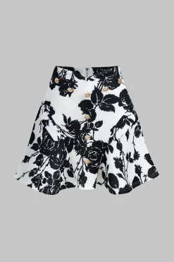 MICAS Skirt Sets-Floral Print Buttoned Long-Sleeve Shirt And Skirt Set WHITE