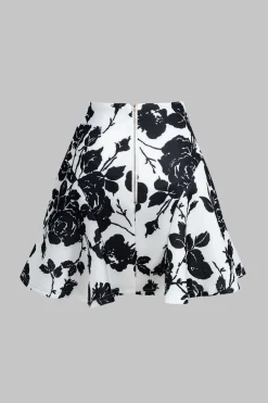 MICAS Skirt Sets-Floral Print Buttoned Long-Sleeve Shirt And Skirt Set WHITE