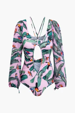 MICAS Swimwear-Floral Print Cut Out Tummy Control One-Piece Swimsuit DUSTY PINK