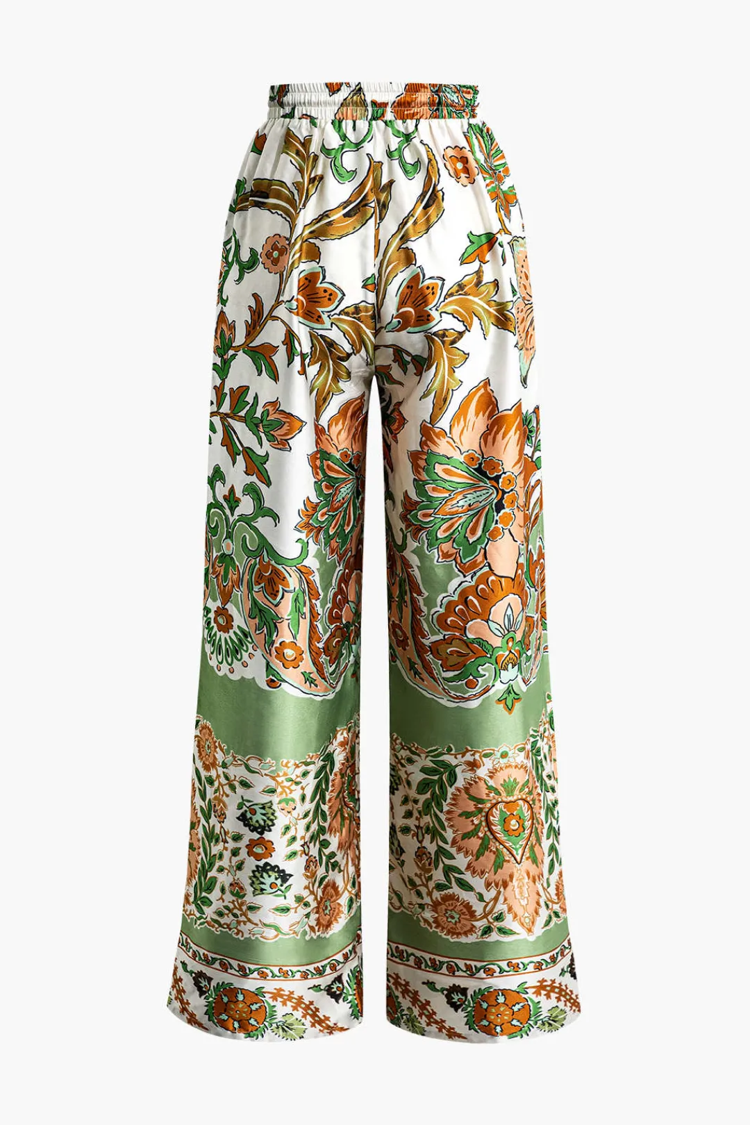 MICAS Pants-Floral Print Drawstring Slit Wide Leg Pants Contrast Color