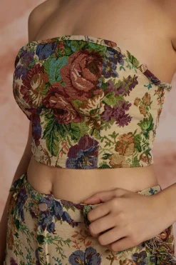 MICAS Pant Sets|Vacation Sets-Floral Print Fringe Tie Back Tube Top And Button Pocket Trouser Set MULTICOLOR