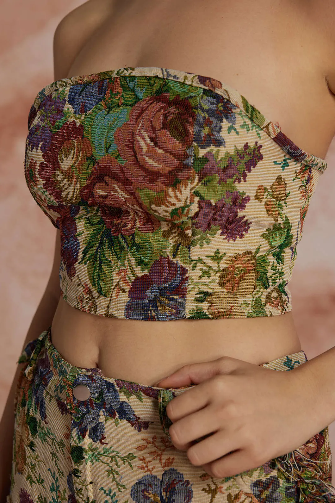 MICAS Pant Sets|Vacation Sets-Floral Print Fringe Tie Back Tube Top And Button Pocket Trouser Set MULTICOLOR