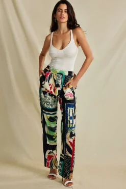 MICAS Pants-Floral Print High Waisted Straight Leg Pants