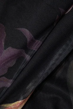 MICAS Maxi Dresses-Floral Print Mesh Ruffle Layered Strapless Midi Dress BLACK