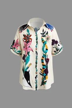 MICAS Vacation Sets|Pant Sets-Floral Print Shirt And Pants Set BEIGE