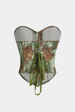 MICAS Tube Tops-Floral Print Strapless Tie Back Tube Top GREEN