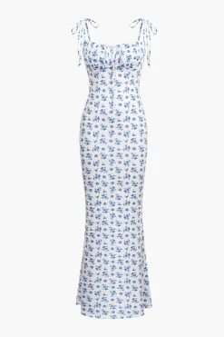 MICAS Midi Dresses-Floral Print Tie Strap Maxi Dress WHITE