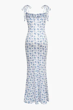 MICAS Midi Dresses-Floral Print Tie Strap Maxi Dress WHITE