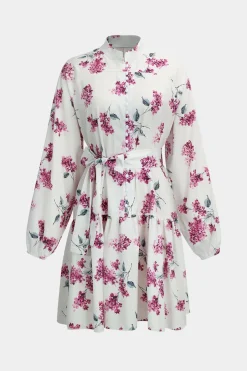 MICAS Long Sleeve Dresses|Mini Dresses-Floral Print Tie-Up Long Sleeve Mini Dress LILAC