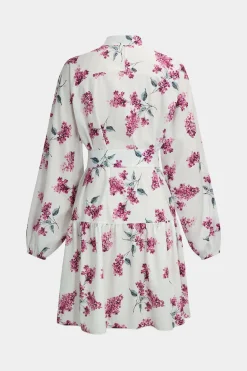 MICAS Long Sleeve Dresses|Mini Dresses-Floral Print Tie-Up Long Sleeve Mini Dress LILAC
