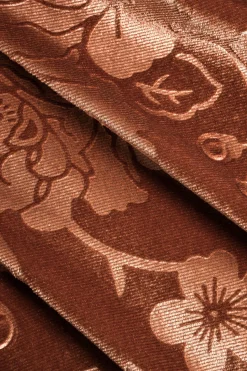 MICAS Bodysuits-Floral Print Velvet Asymmetrical Bodysuit ORANGE