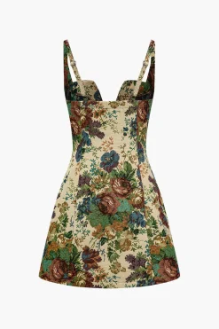 MICAS Mini Dresses-Floral Print V-neck Mini Dress KHAKI