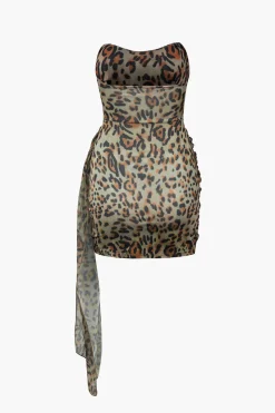 MICAS Mini Dresses-Floral Print Wrap Ruched Strapless Mini Dress DARK ORANGE