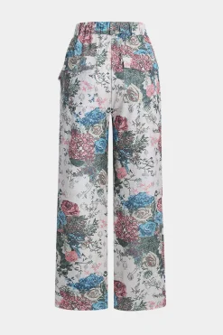 MICAS Pant Sets-Floral Print Zipper Stand Collar Top And Trousers Set BEIGE