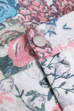 MICAS Pant Sets-Floral Print Zipper Stand Collar Top And Trousers Set BEIGE