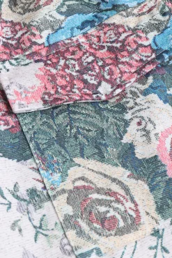 MICAS Pant Sets-Floral Print Zipper Stand Collar Top And Trousers Set BEIGE