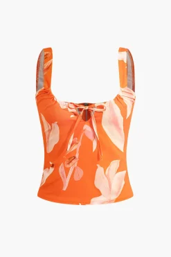 MICAS Skirt Sets-Floral Print Zip-Up Top And Ruffle Skirt Set