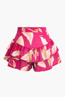 MICAS Skirt Sets-Floral Print Zip-Up Top And Ruffle Skirt Set