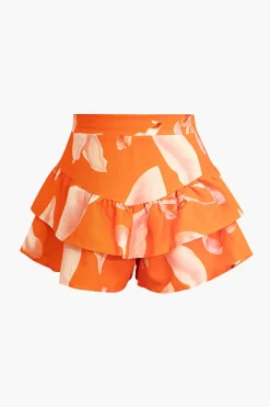 MICAS Skirt Sets-Floral Print Zip-Up Top And Ruffle Skirt Set