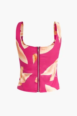 MICAS Skirt Sets-Floral Print Zip-Up Top And Ruffle Skirt Set