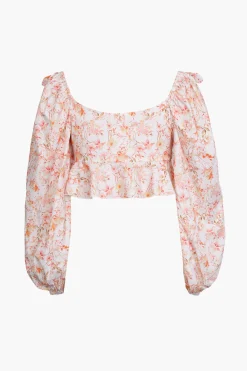 MICAS Long Sleeve Tops|Long Sleeves Tops-Floral Puff Sleeve Tie Front Blouse PINK