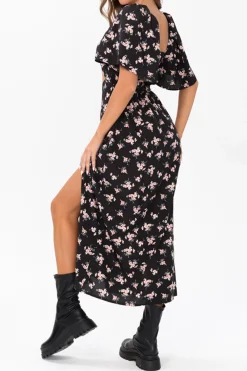 MICAS Maxi Dresses-Floral Tie Front Midi Dress BLACK