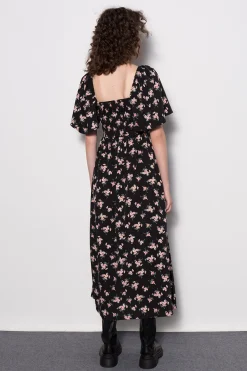 MICAS Maxi Dresses-Floral Tie Front Midi Dress BLACK