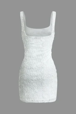 MICAS Mini Dresses-Flower Design Slit Tank Mini Dress WHITE