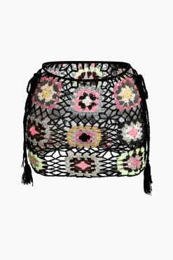 MICAS Knitwear|Skirts-Flower Embroidery Hollow Out Crochet Knit Mini Skirt