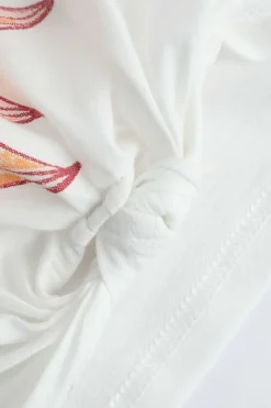 MICAS T-Shirts-Flower Print Hem Knotted Short Sleeve T-Shirt