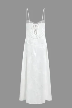 MICAS Maxi Dresses-Flower Textured Braided Tie Back Slip Maxi Dress WHITE