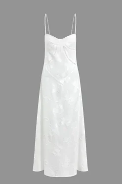 MICAS Maxi Dresses-Flower Textured Braided Tie Back Slip Maxi Dress WHITE